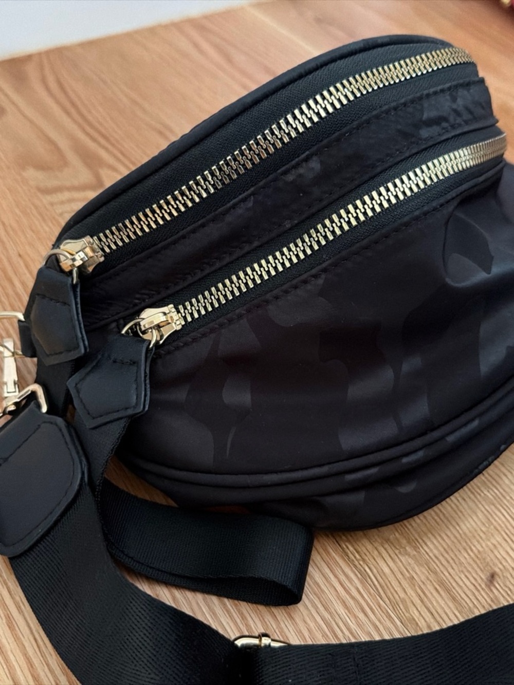 Black Crossbody Bag with Gold Zippers